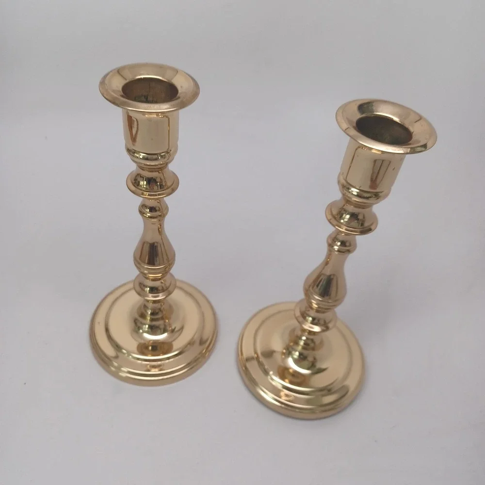 Baldwin Brass Candlestick Holders Set of‎ 2 Polished Gold Taper 7 Inch USA Made